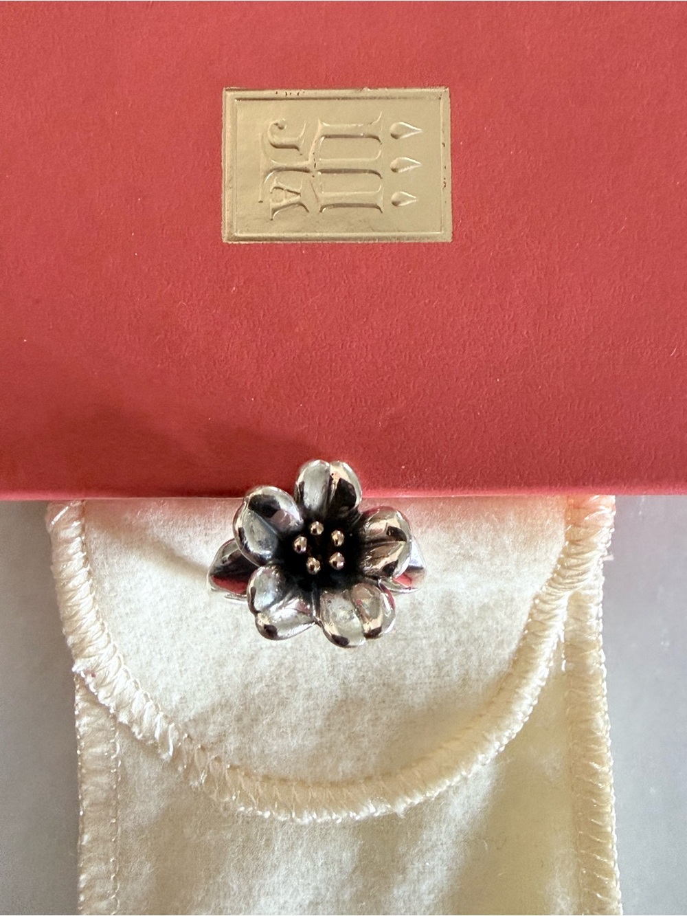 James Avery Silver and Gold Retired April Flowers Ring with Polished Petals